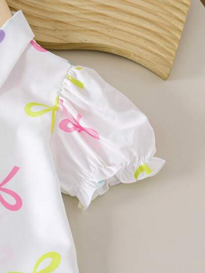 SHEIN Genkimix Kids 2 قطعة / مجموعة بدلة أنيقة تتكون من قميص بأكمام قصيرة وبنطلون، مناسبة للصيف، للفتاة الصغيرة