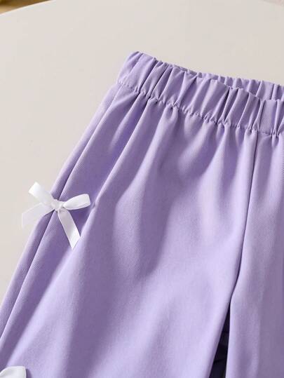 SHEIN Genkimix Kids 2 قطعة / مجموعة بدلة أنيقة تتكون من قميص بأكمام قصيرة وبنطلون، مناسبة للصيف، للفتاة الصغيرة