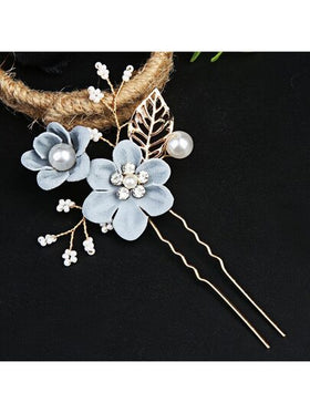 4 قطع/مجموعة أمشاط شعر نسائية من المعدن الذهبي بتصميم أوراق، مشابك شعر بزهور قماشية، إكسسوارات شعر مزينة باللؤلؤ والراين ستون، ديكور زفاف وعيد الحب