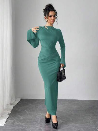 فساتين حريمي Modelyn العيد فستان نسائي طويل الأكمام مجعد ذو فتحات لون أحادي أنيق