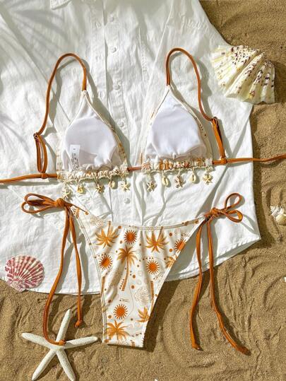 Bikinx طقم بكيني المثلث نسيج طباعة عطلة المرأة، مناسب لمجموعة ملابس السباحة لعطلة الشاطئ