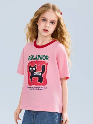 ملابس بناتي ASK JUNIOR تي شيرت أسك جونيور قصير الأكمام للبنات التي في مرحلة المراهقة المبكرة، طبعات جميلة أكمام نصفية، ملابس علوية كاجوال للبنات