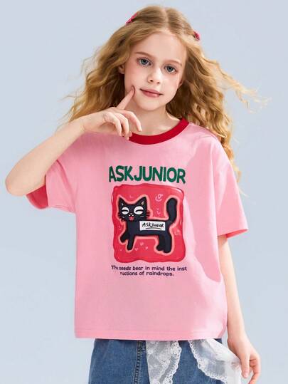 ملابس بناتي ASK JUNIOR تي شيرت أسك جونيور قصير الأكمام للبنات التي في مرحلة المراهقة المبكرة، طبعات جميلة أكمام نصفية، ملابس علوية كاجوال للبنات