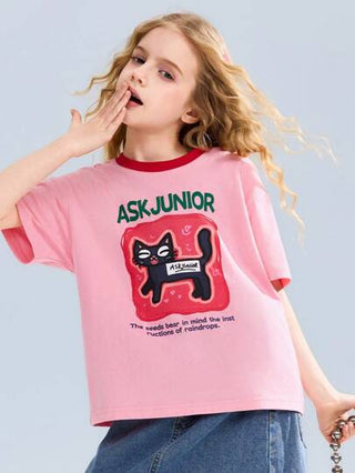 ملابس بناتي ASK JUNIOR تي شيرت أسك جونيور قصير الأكمام للبنات التي في مرحلة المراهقة المبكرة، طبعات جميلة أكمام نصفية، ملابس علوية كاجوال للبنات