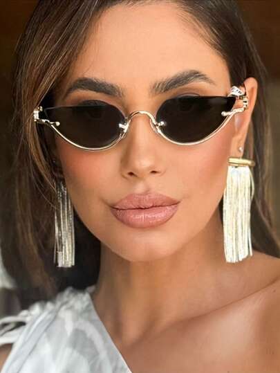 نظارة مربعة معدنية إطار نصفي للنساء، نظارات موضة شخصية، مناسبة للاستخدام اليومي والقيادة والسفر والعروض الأزياء والحفلات