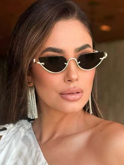 نظارة مربعة معدنية إطار نصفي للنساء، نظارات موضة شخصية، مناسبة للاستخدام اليومي والقيادة والسفر والعروض الأزياء والحفلات