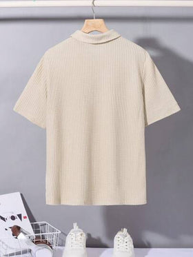 SHEIN قميص بولو محبوك بنسيج الخلية موحد اللون المالئم لكل شيء، لدى المراهقين، ألوان سادة، مريح وعملي، مناسب للربيع والصيف