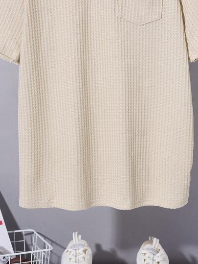 SHEIN قميص بولو محبوك بنسيج الخلية موحد اللون المالئم لكل شيء، لدى المراهقين، ألوان سادة، مريح وعملي، مناسب للربيع والصيف