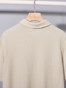 SHEIN قميص بولو محبوك بنسيج الخلية موحد اللون المالئم لكل شيء، لدى المراهقين، ألوان سادة، مريح وعملي، مناسب للربيع والصيف