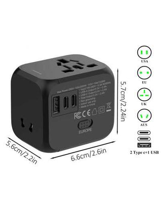 محول سفر عالمي قوة 2500 وات - مع منفذ USB واحد وشحن نوع C اثنين، تصميم مدمج وخفيف الوزن، مناسب لأمريكا والمملكة المتحدة والاتحاد الأوروبي وأستراليا والمزيد، متوفر باللون الأزرق والبرتقالي والأسود والأبيض - مثالي للسفر التجاري والعطلات