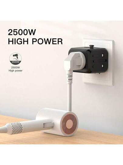 محول سفر عالمي قوة 2500 وات - مع منفذ USB واحد وشحن نوع C اثنين، تصميم مدمج وخفيف الوزن، مناسب لأمريكا والمملكة المتحدة والاتحاد الأوروبي وأستراليا والمزيد، متوفر باللون الأزرق والبرتقالي والأسود والأبيض - مثالي للسفر التجاري والعطلات