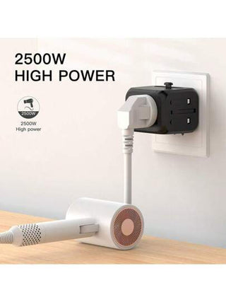 محول سفر عالمي قوة 2500 وات - مع منفذ USB واحد وشحن نوع C اثنين، تصميم مدمج وخفيف الوزن، مناسب لأمريكا والمملكة المتحدة والاتحاد الأوروبي وأستراليا والمزيد، متوفر باللون الأزرق والبرتقالي والأسود والأبيض - مثالي للسفر التجاري والعطلات