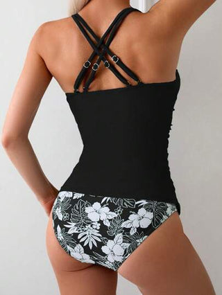 طقم تانكيني حريمي Swim مجموعة بكيني بطبعة نباتات استوائية عشوائية