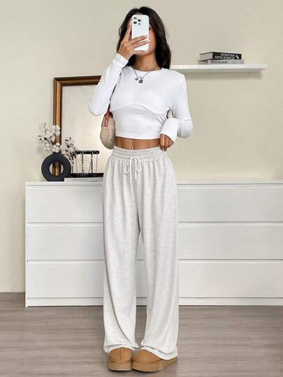 EZwear بنطلون رياضي نسائي فضفاض بخصر ربطة جرير، مناسب للرياضة