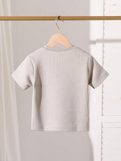 SHEIN Genkimix Kids تي شيرت جيرسيه أساسي للأولاد ذو ياقة دائرية وأكمام قصيرة، موضة الصيف