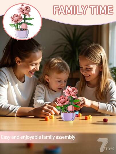 317 قطعة مجموعة كتل بناء أبدية مزيفة، ديكور المكتب، هدية إبداعية DIY، كتل بناء أصيص زهور جميلة، لعبة تجميع، هدية دمية ذكية لعيد الميلاد، كتل بناء صغيرة، مواد يدوية لعيد الميلاد باللون الوردي، عرض خاص كتل بناء أصيص وردي، كتل بناء نباتات زهرية