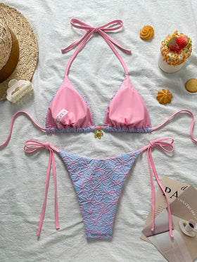 Swim Mod مجموعة من 2 قطعة ملابس سباحة بيكيني جريء ذو قطع سريعة وأسلوب تقليدي، بطبعة نباتية ملائمة لعطلات الربيع، شاطئي، مثير