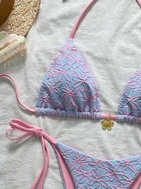 Swim Mod مجموعة من 2 قطعة ملابس سباحة بيكيني جريء ذو قطع سريعة وأسلوب تقليدي، بطبعة نباتية ملائمة لعطلات الربيع، شاطئي، مثير