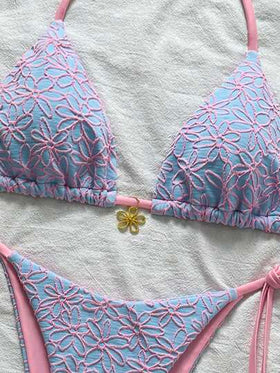 Swim Mod مجموعة من 2 قطعة ملابس سباحة بيكيني جريء ذو قطع سريعة وأسلوب تقليدي، بطبعة نباتية ملائمة لعطلات الربيع، شاطئي، مثير