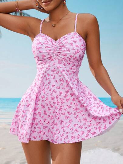 طقم تانكيني حريمي Swim Lushoire طقم بلوزة وشورت مقطّع للصيف مع زهور متباعدة للنساء