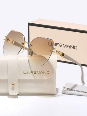 نظارات شمسية زخرفية بدون إطار من LINFEMAND أنيقة وخفيفة الوزن بتصميم هندسي، هدية مميزة للحفلات وشاطئ الصيف والرحلات والأنشطة الخارجية، بإطار كبير على شكل فراشة بطراز أنيق
