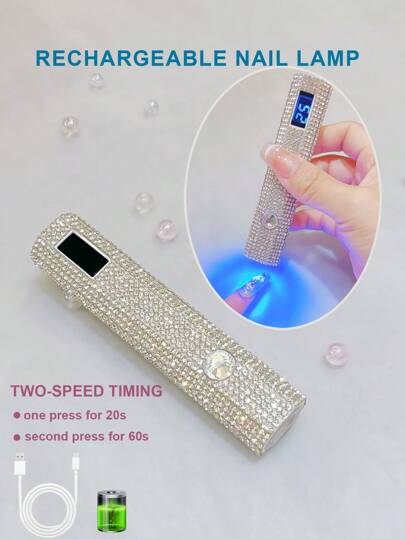 مصباح أظافر LED للشحن عن طريق USB مرصع بالألماس ومحمول يدوياً بشاشة LCD، مجفف أظافر دقيق محمول بزخرفة بيضاوية بيضاء ماسية لطلاء الأظافر الجل، 8 قطعة فعالة من حبيبات مصباح ال LED ، مصباح مكبر 8 مرات زجاجي يجفف الأظافر بسرعة وكفاءة عالية مصباح الأظافر