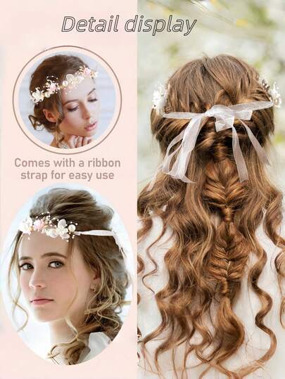 قطعة واحدة شريط رأس زهرة من اللؤلؤ للبنات مع شريط، قطعة شعر بوهيمية يدوية الصنع، مناسبة للمهرجانات والسفر والحفلات والزفاف وجلسات التصوير