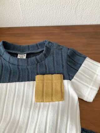 SHEIN Vintaside Kids طقم بلوزة وبنطلون أطفال رضع، بلوزة منقوشة ولون محايد، وبنطلون أزرق، أنيق مريح مناسب لجميع المناسبات في الصيف