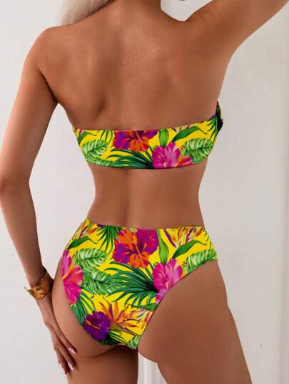 Swim Lushoire مجموعة بكيني من جزئين بطبعة زهرية للنساء للعطلات