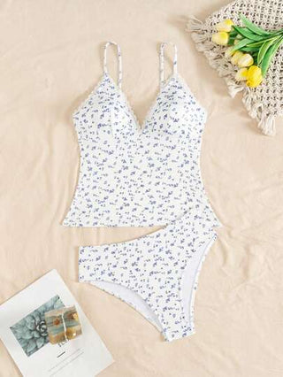 طقم تانكيني حريمي Swim Mod ملابس شاطئ للنساء، بكيني صغير مخطط مع تطعيمة من الدانتيل وأربطة مزدوجة، ملابس سباحة عفوية لحفلات الشاطئ والصيف وحمام السباحة