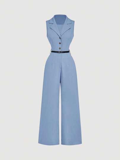 SHEIN MOD جمبسوت قفزة (جامبسوت) بني فاتح بياقة بدلة وحزام، جمبسوت قفزة أنيقة، جمبسوت قفزة للخروجات، جمبسوت قفزة بأسلوب غربي، ملابس عطلات