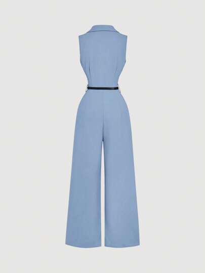 SHEIN MOD جمبسوت قفزة (جامبسوت) بني فاتح بياقة بدلة وحزام، جمبسوت قفزة أنيقة، جمبسوت قفزة للخروجات، جمبسوت قفزة بأسلوب غربي، ملابس عطلات