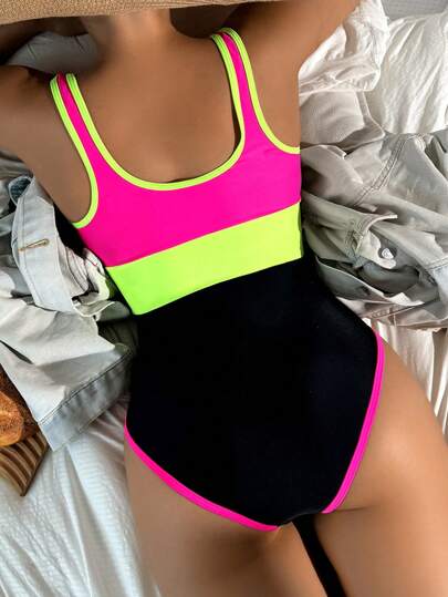 مايوه حريمي قطعة واحدة Swim زي سباحة قطعة واحدة للنساء بتصميم ألوان مكتلة، مريح وعادي للاستخدام في السباحة خلال العطلات