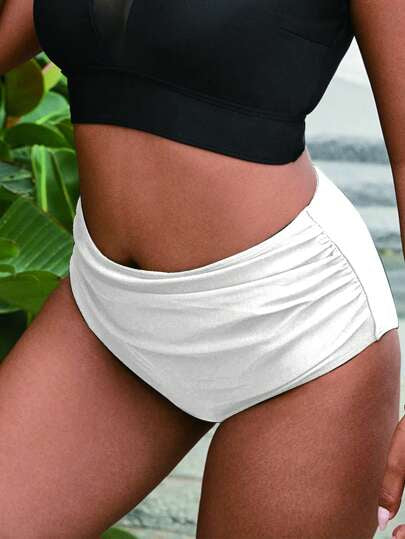 Swim Lushoire بيكينى أسفل بخصر عالى أبيض للمرأة البدينة
