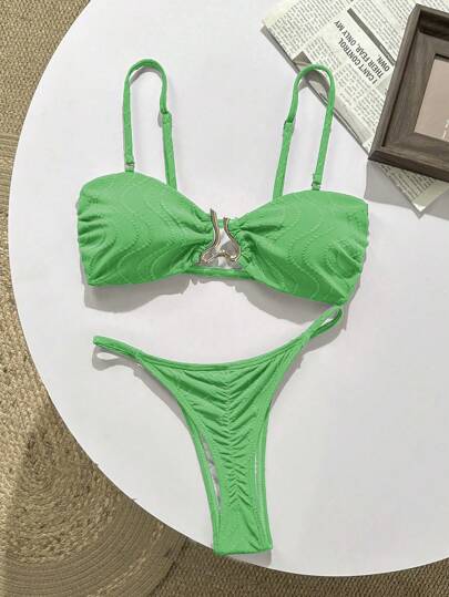 Swim Vcay البكيني معدني المنسوج بحمالات سباغيتي بتقنية الإنتارسيا الساخن