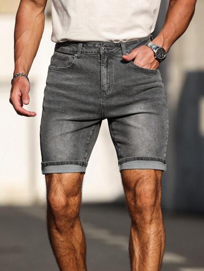 Manfinity Homme شورت جينز رجالي عصري، مناسب للصيف