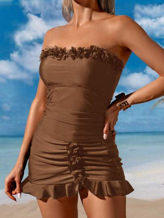 طقم تانكيني حريمي Swim Lushoire طقم بيكيني مع ملابس علوية على هيئة شرائط نصف دائرية وطباعة ثلاثية الأبعاد للزهور ، للعطلات والشاطئ