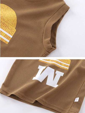 طقم ملابس صيفي جديد للأطفال، طقم ملابس للأولاد الصغار، تيشيرت بلا أكمام وشورت، الإصدار الكوري، ملابس رياضية عصرية فضفاضة، قطعتان