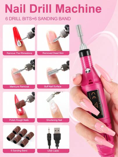 peacecolor 33 قطعة طقم مانيكير كامل مع مثقاب أظافر وجهاز إضاءة UV/LED ، طقم لوازم الأظافر، 6 قطع من أطراف الثقب والأشرطة الرملية، 15 فرشاة أظافر، 5 أقلام نقط ،الأحجار الكريمة ملونة لفن الأظافر،فاصل أظافر، فرشاة تنظيف الأظافر، منشار أظافر، كتلة شحذ...