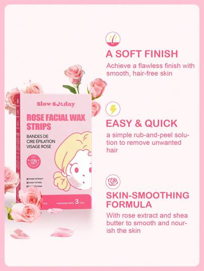 شرائط شمع الوجه SlowSunday Rose، إزالة الشعر بالشمع، مصممة للشفاه والحواجب، لنهاية ناعمة ومغذية، مع كيس زيتي لإزالة البقايا، ليوم الحب، هدية عيد الحب، هدية عيد الحب، لرمضان تجمعات مهرجان رمضان والهدايا