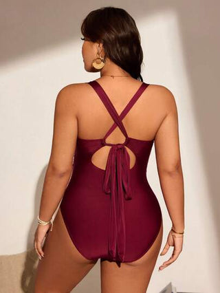 Swim Lushoire بدلة سباحة قطعة واحدة بتصميم إكس مقاسات كبيرة للنساء باللون الأحادي، للعطلة