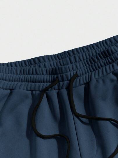 شورتات رياضة للرجال بخصر مطاطي، جيوب، طباعة رسومات وحروف، بني سادة، قطعة ألبسة رياضية مريحة