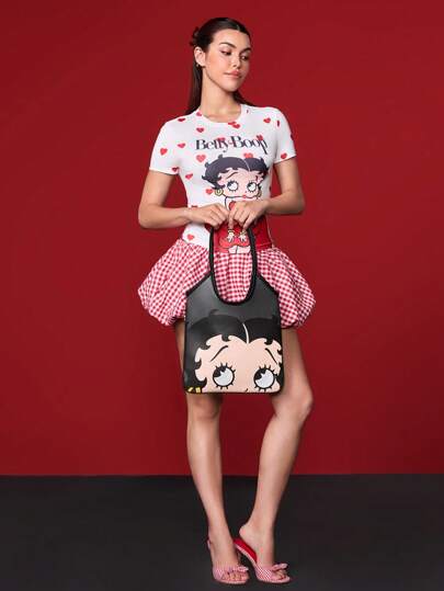 Betty Boop x  حقيبة كبيرة السعة ذات تصميم شكلي جذاب، مناسبة للطلاب والنساء