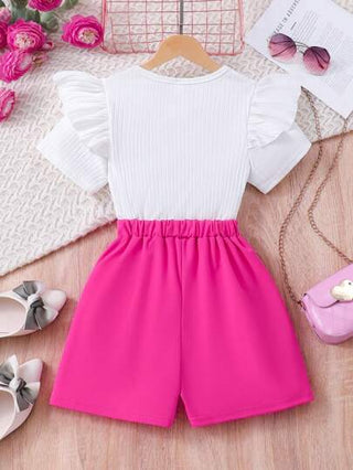 girls-sets مجموعة مكونة من قطعتين للفتيات في سن المراهقة: تي شيرت قصيرة أكمام بنمط محبوك و تنورة مزينة بتفاصيل من اللؤلؤ الصناعي