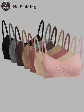 Shein Underwear&Sleepwear Basics مجموعة 7 قطع ملابس داخلية لا تترك خطوط، صدرية مريحة وكاجوال مع أشرطة قابلة للضبط