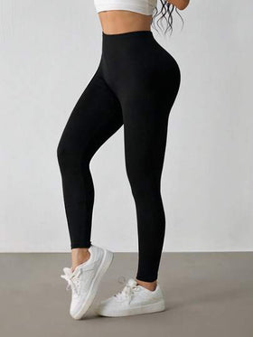 SHEIN PETITE بنطلون رياضي كاجوال مرتفع الخصر مطاطي أحادي اللون للسيدات