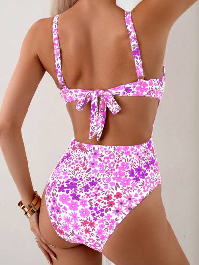 مايوه حريمي قطعة واحدة Swim Mod بدلة سباحة قطعة واحدة مزخرفة بالأزهار الصغيرة للنساء للاستخدام في العطلات