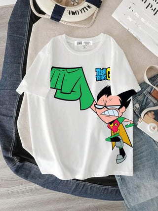 فستان أطفال Teen Titans Go X  تي شيرت تي شيرت قصير الأكمام مطبوع رسومات كاجوال للفتيان المراهقين ، صيفي