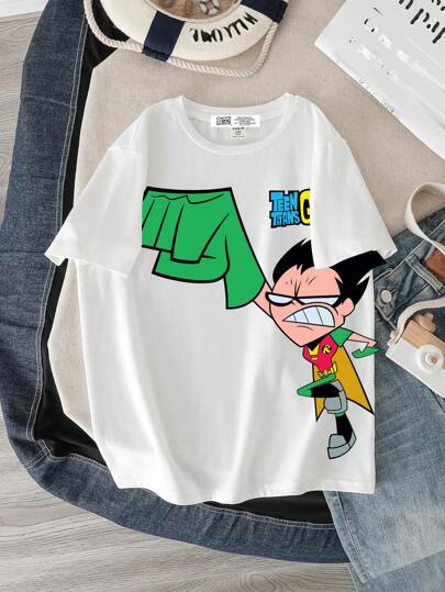فستان أطفال Teen Titans Go X  تي شيرت تي شيرت قصير الأكمام مطبوع رسومات كاجوال للفتيان المراهقين ، صيفي