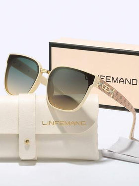 LINFEMAND نظارات شمسية كلاسيكية بتدرج للنساء والرجال، ذات إطار كبير مربع وزخرفة أنيقة على الأذرع، مناسبة للارتداء اليومي، القيادة، الركوب، هدية مثالية لحفلات الصيف والشاطئ والرحلات الخارجية والسفر
